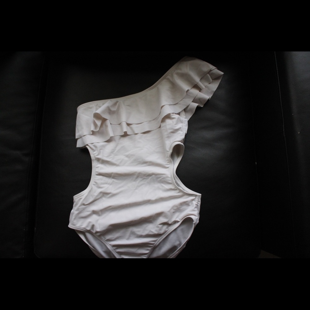 White one piece, one strap swimsuit